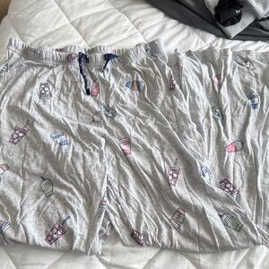 Gray Pajama Pants and top  with Drink Print